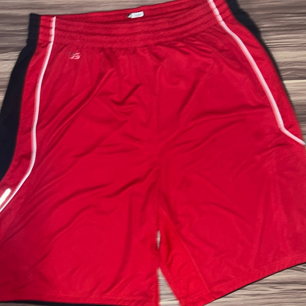 Adidas red with black and white basketball shorts